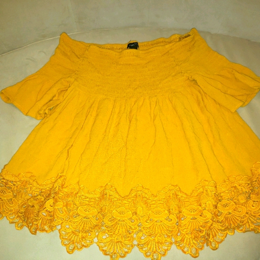 Sunflower colored off the shoulder blouse